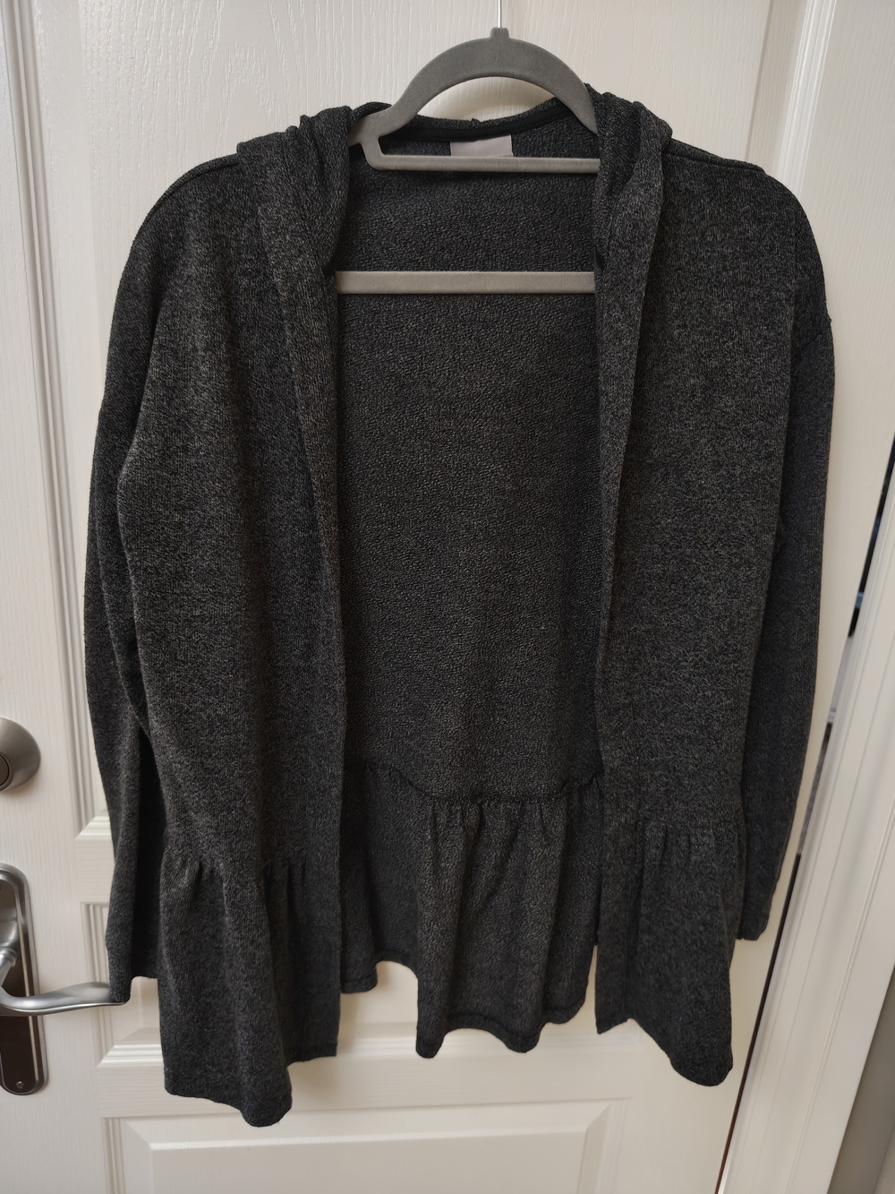 Vero Moda Dark Gray Hooded Ruffle-Hem Open Cardigan